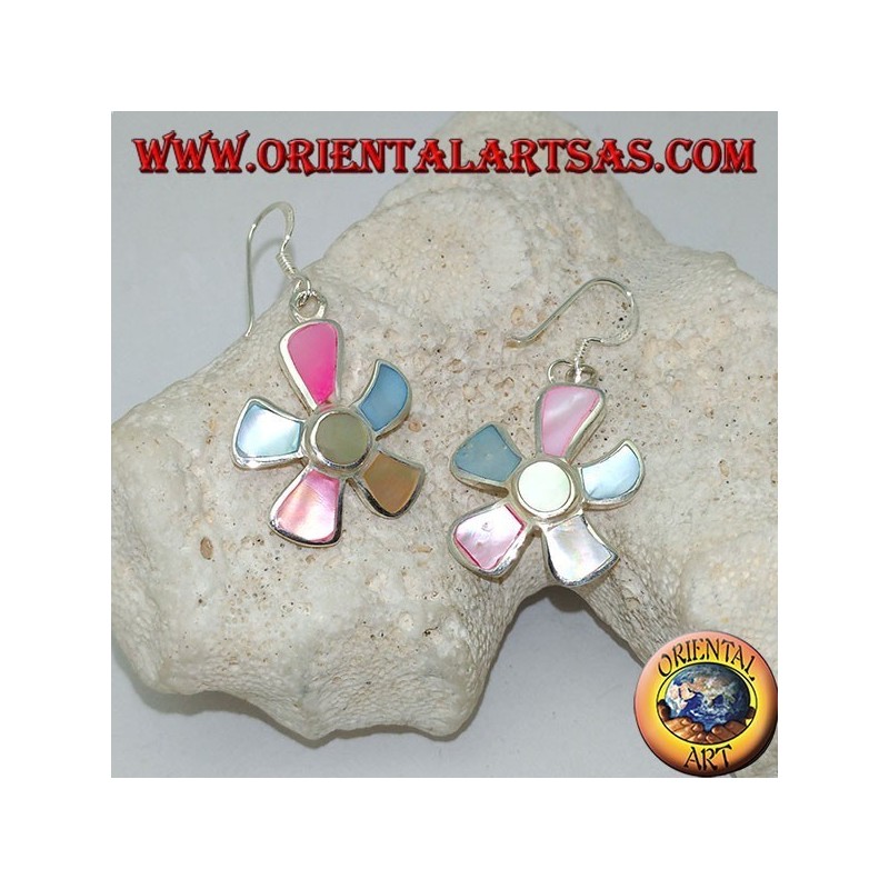 Pendientes de plata en forma de estrella de mar con nácar multicolor