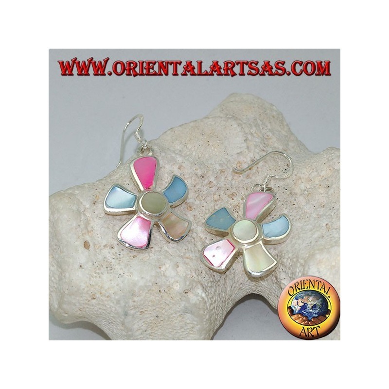 Orecchini in argento a forma di stella marina con madreperla multicolor