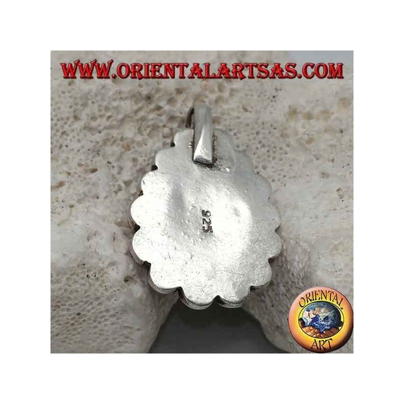 Colgante tibetano de plata con lágrima turquesa natural y 14 corales naturales de Ø 4 mm.