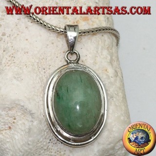 Pendentif en argent avec cabochon ovale aventurine sur double disque lisse