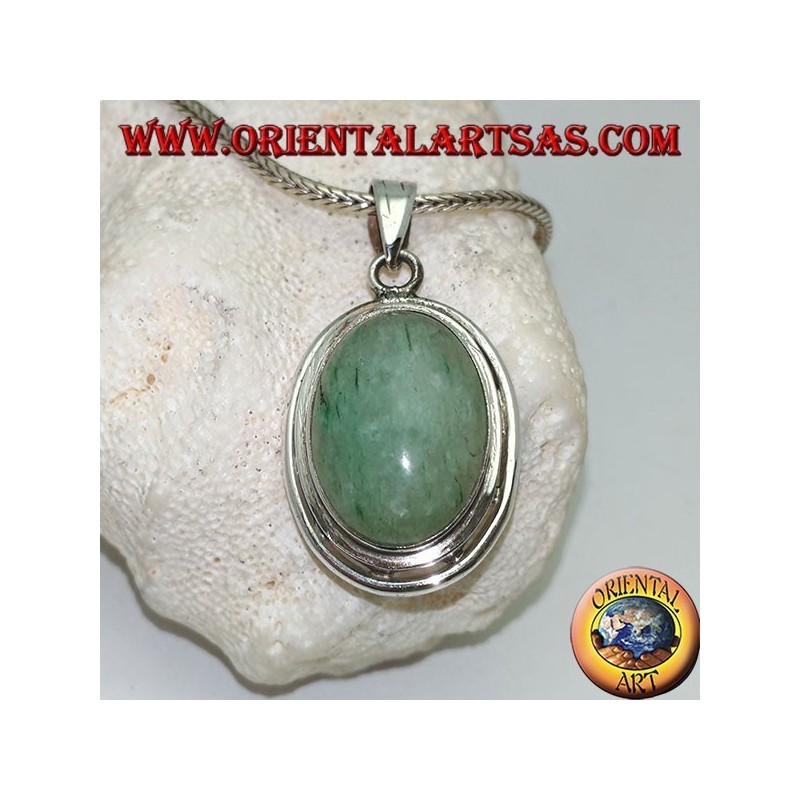 Pendentif en argent avec cabochon ovale aventurine sur double disque lisse
