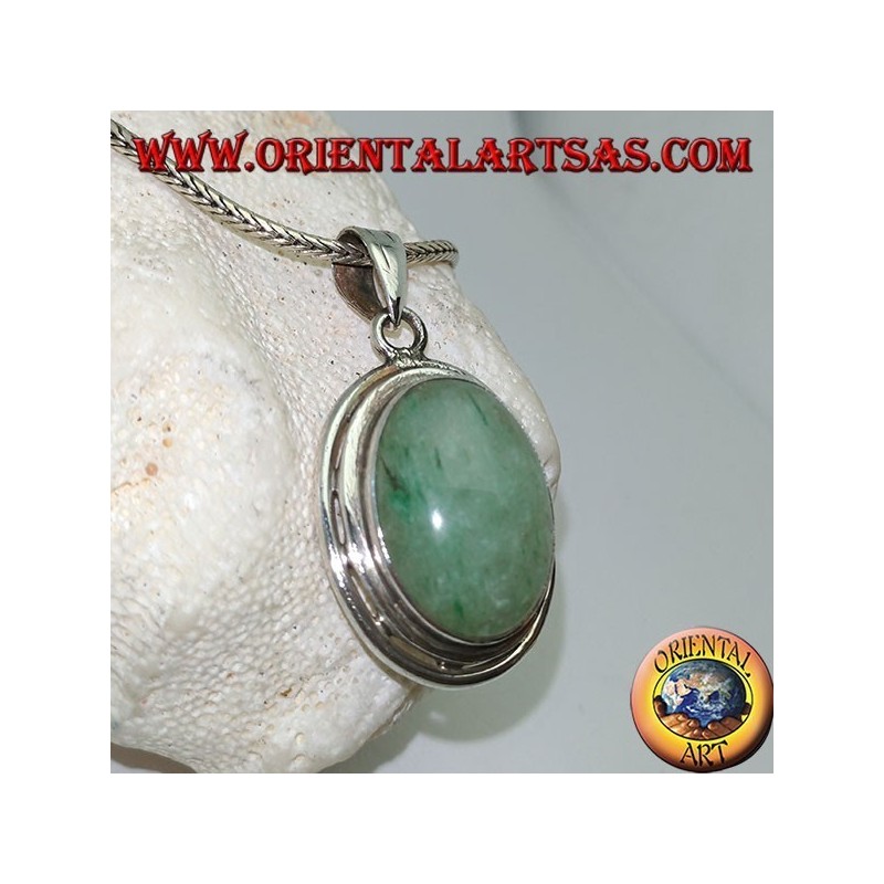 Pendentif en argent avec cabochon ovale aventurine sur double disque lisse