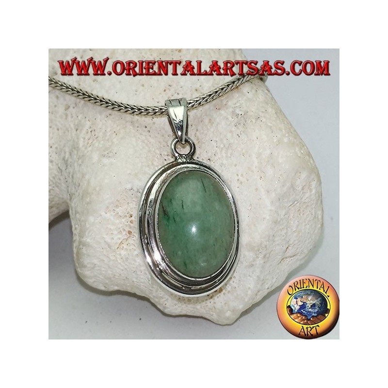Ciondolo in argento con avventurina ovale cabochon su doppio disco liscio