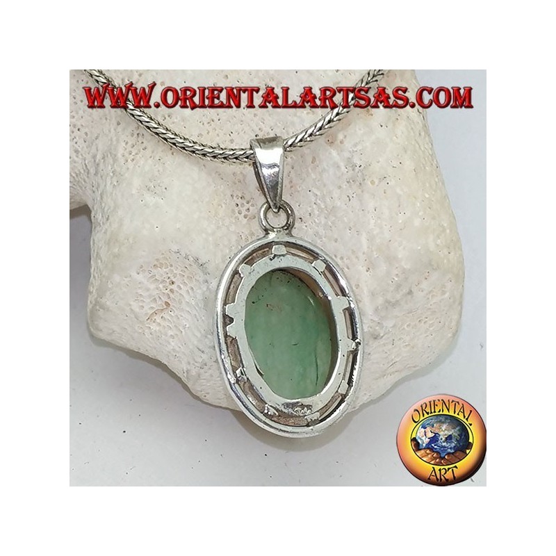 Ciondolo in argento con avventurina ovale cabochon su doppio disco liscio