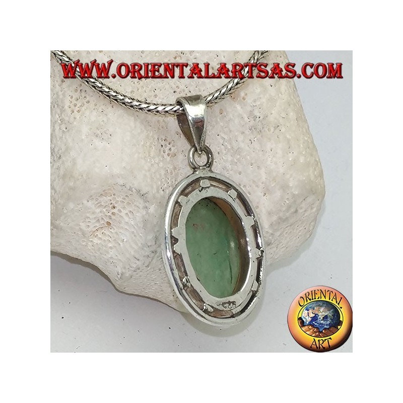 Pendentif en argent avec cabochon ovale aventurine sur double disque lisse
