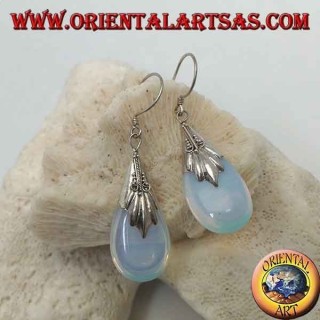 Silver drop earrings with sea opal