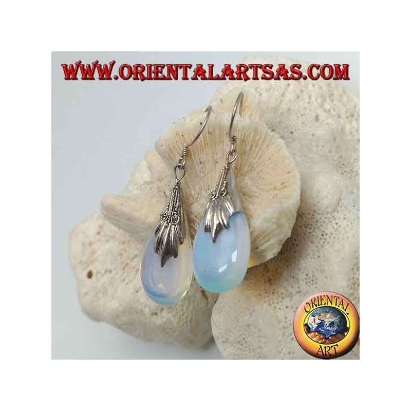 Silver drop earrings with sea opal