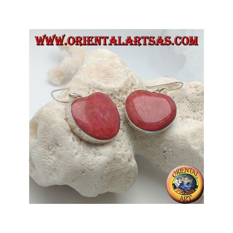 Orecchini in argento con madrepora rossa (corallo) a forma di cuore