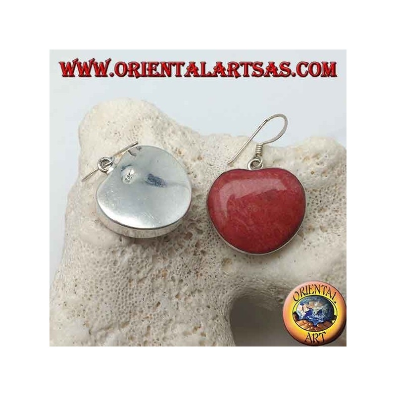 Boucles d'oreilles en argent avec madrepora rouge en forme de coeur (corail)