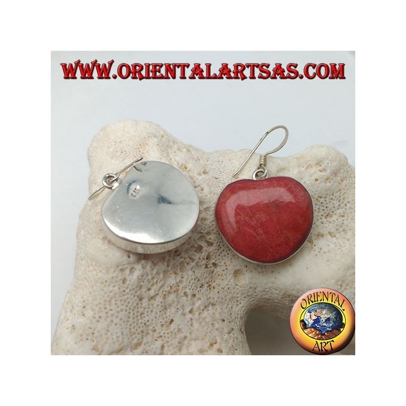 Orecchini in argento con madrepora rossa (corallo) a forma di cuore