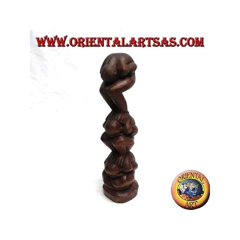 Skulptur Vertreter des Atman (Yogi Karma) "Ich sehe nicht, ich spreche nicht, ich höre nicht" in 30 cm Suar Holz