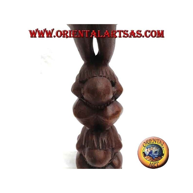 Scultura rappresentativa dell'Ātman (karma dello yogi) "non vedo, non parlo, non sento" in legno di suar da 30 cm