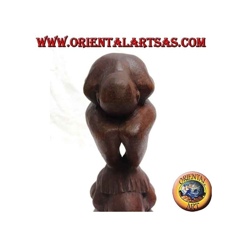 Skulptur Vertreter des Atman (Yogi Karma) "Ich sehe nicht, ich spreche nicht, ich höre nicht" in 30 cm Suar Holz