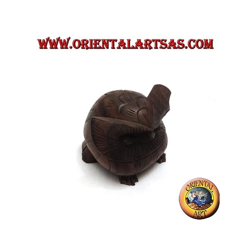 Sculpture of an owl curled up in 7 cm ebony wood