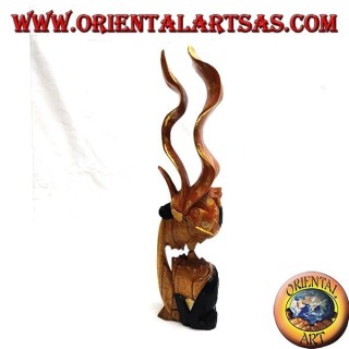 Sculpture du baiser entre deux amoureux orientaux avec un voile de profil en bois de suar de 35 cm (peint, orange)