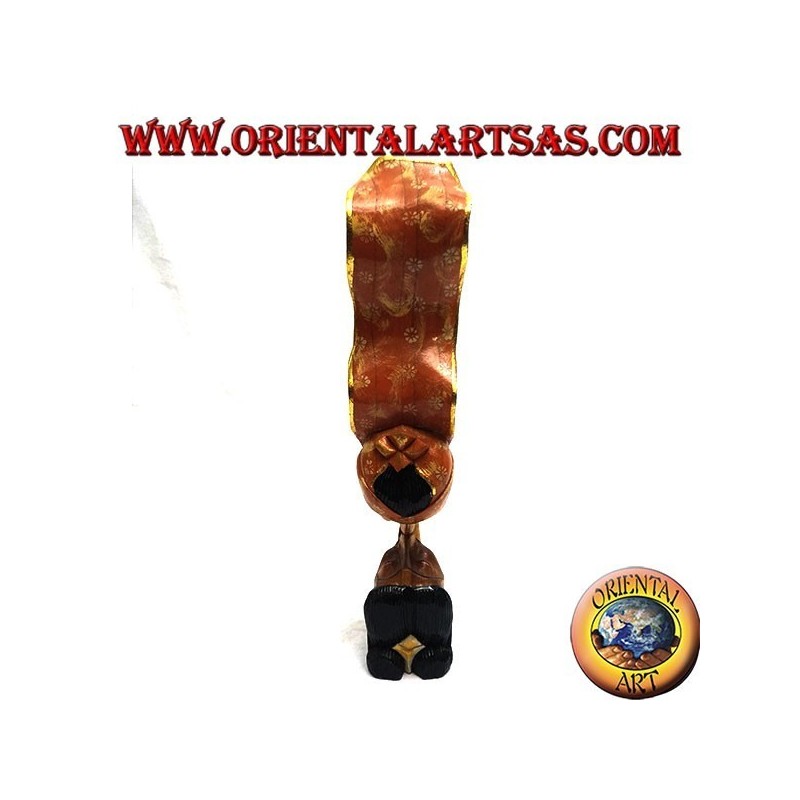 Sculpture of the kiss between two oriental lovers with a 35 cm suar wood profile veil (painted, orange)