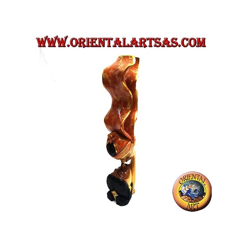 Sculpture of the kiss between two oriental lovers with a 35 cm suar wood profile veil (painted, orange)