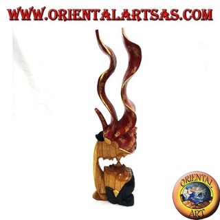 Sculpture du baiser entre deux amoureux orientaux avec un voile de profil en bois de suar de 35 cm (peint, rouge)