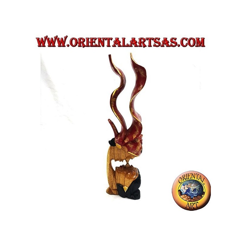 Skulptur des Kusses zwischen zwei orientalischen Liebhabern mit einem 35 cm langen Suarholzprofilschleier (bemalt, rot)