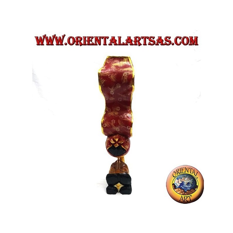 Escultura del beso entre dos amantes orientales con un velo de perfil de madera de suar de 35 cm (pintado, rojo)