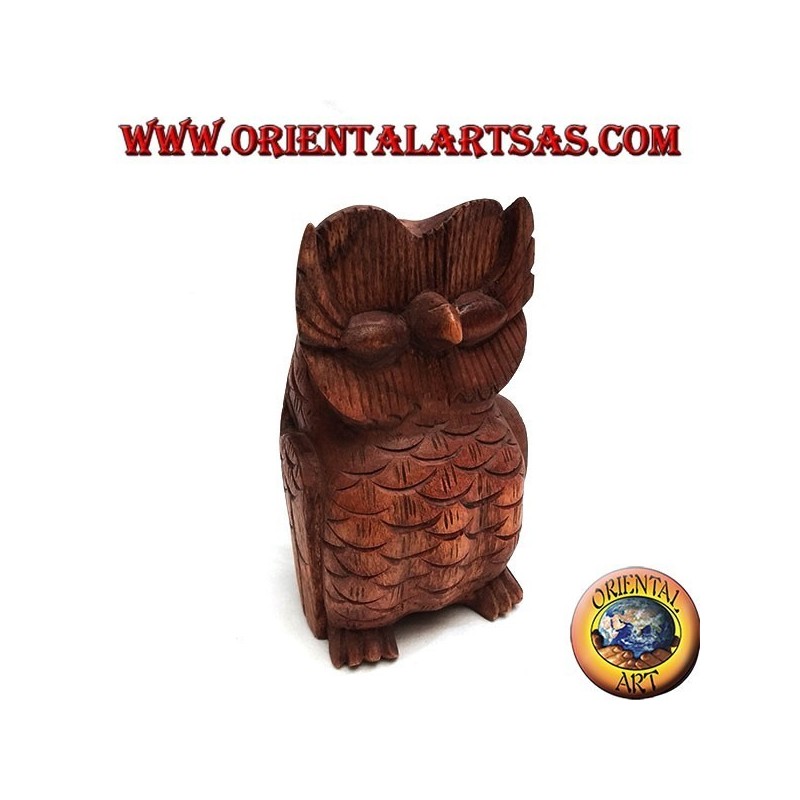 Sculpture du hibou sage assis en bois de suar de 16 cm