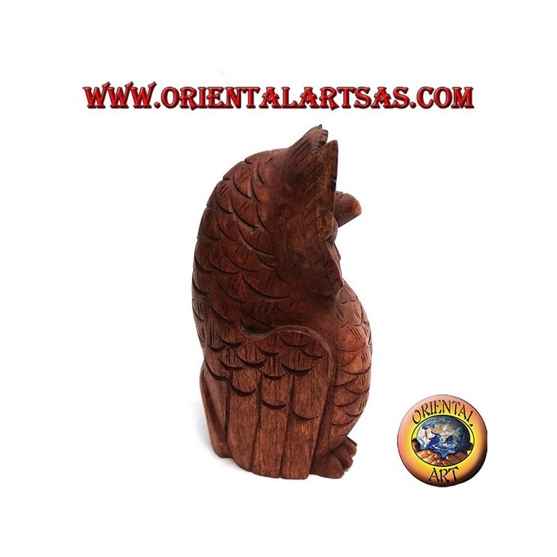 Sculpture du hibou sage assis en bois de suar de 16 cm