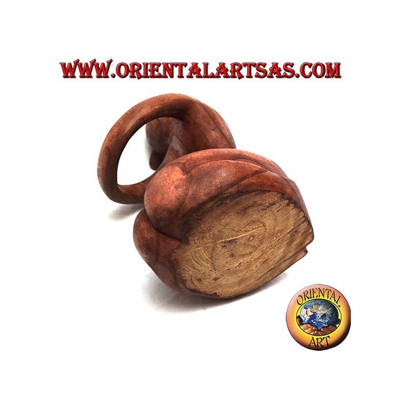 Bottle holder sculpture of a kneeling woman embracing in Suar wood