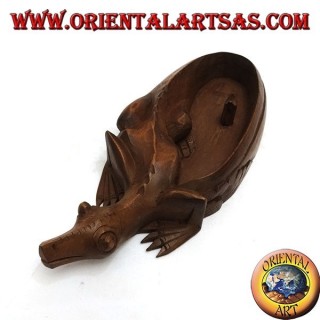 Ashtray in the shape of agamidae, scaled reptile with mahogany wooden cigarette holder