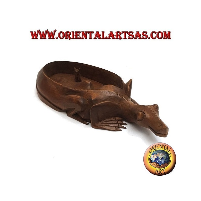 Ashtray in the shape of agamidae, scaled reptile with mahogany wooden cigarette holder
