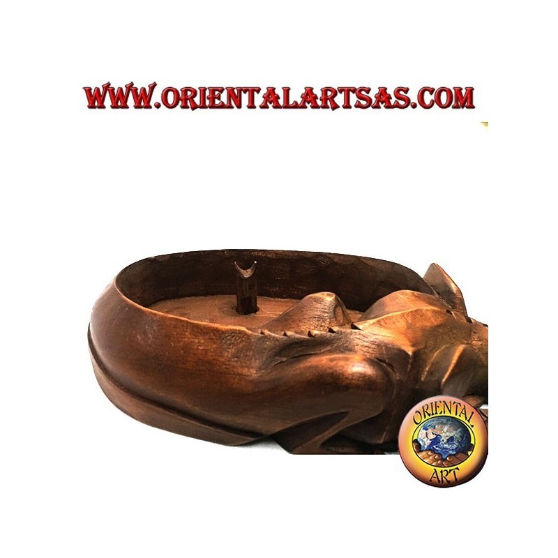 Ashtray in the shape of agamidae, scaled reptile with mahogany wooden cigarette holder