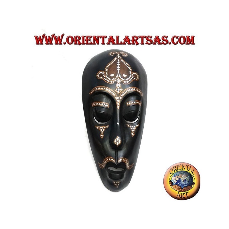 Aboriginal Lombok mask in dark mahogany wood with 50 cm mother of pearl inlays