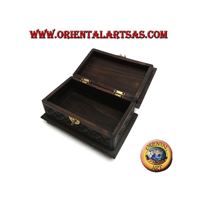 Coffret avec incrustations de fleurs losanges en bois d'ébène et fermeture en laiton (grand)
