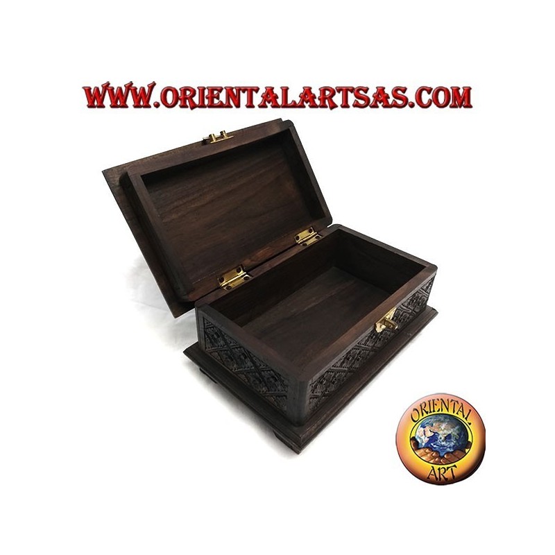 Casket box with rhombus floral inlays in ebony wood and brass closure (large)
