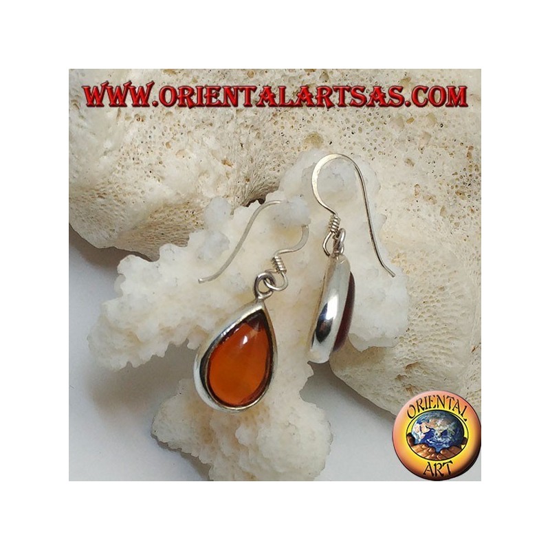 Silver earrings with natural drop amber on a smooth setting