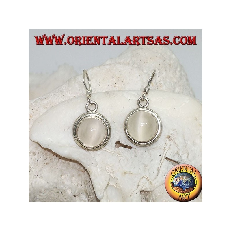 Boucles d'oreilles en argent avec cabochon rond en pierre de lune sur monture lisse à deux lignes
