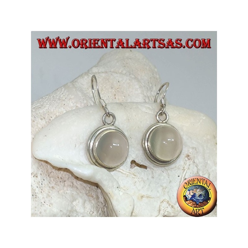 Orecchini in argento con pietra di luna tonda cabochon su montatura liscia a due linee