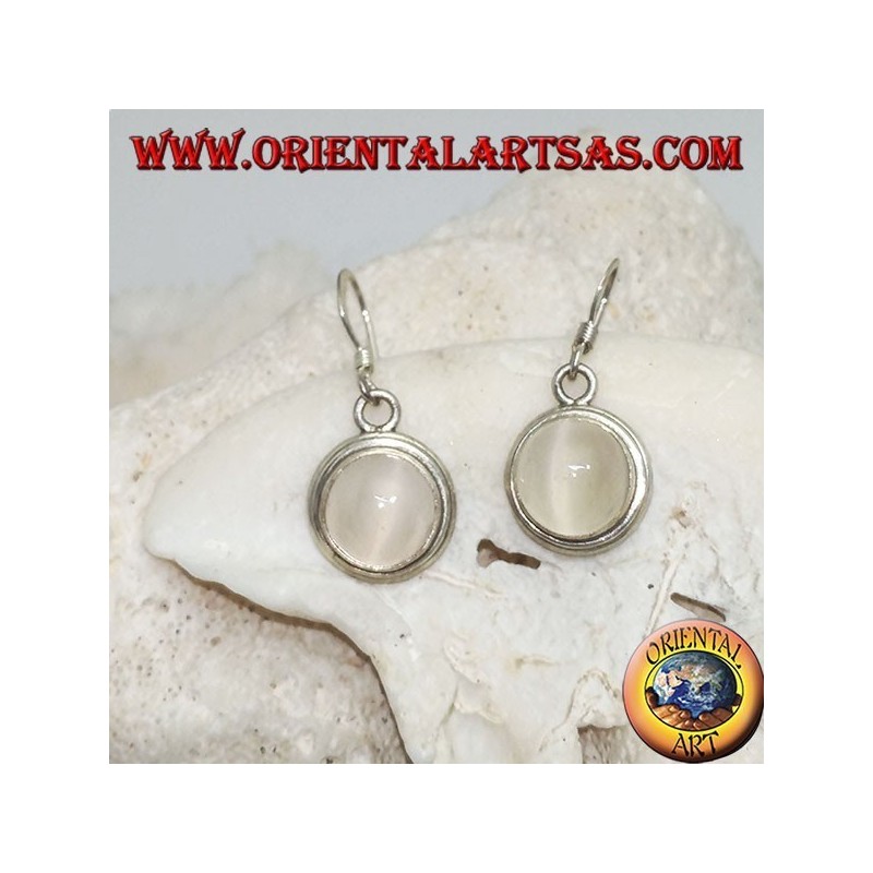 Boucles d'oreilles en argent avec cabochon rond en pierre de lune sur monture lisse à deux lignes