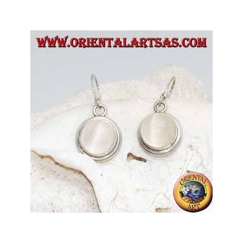 Boucles d'oreilles en argent avec cabochon rond en pierre de lune sur monture lisse à deux lignes