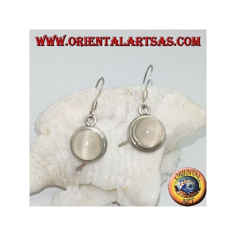 Orecchini in argento con pietra di luna tonda cabochon su montatura liscia a due linee