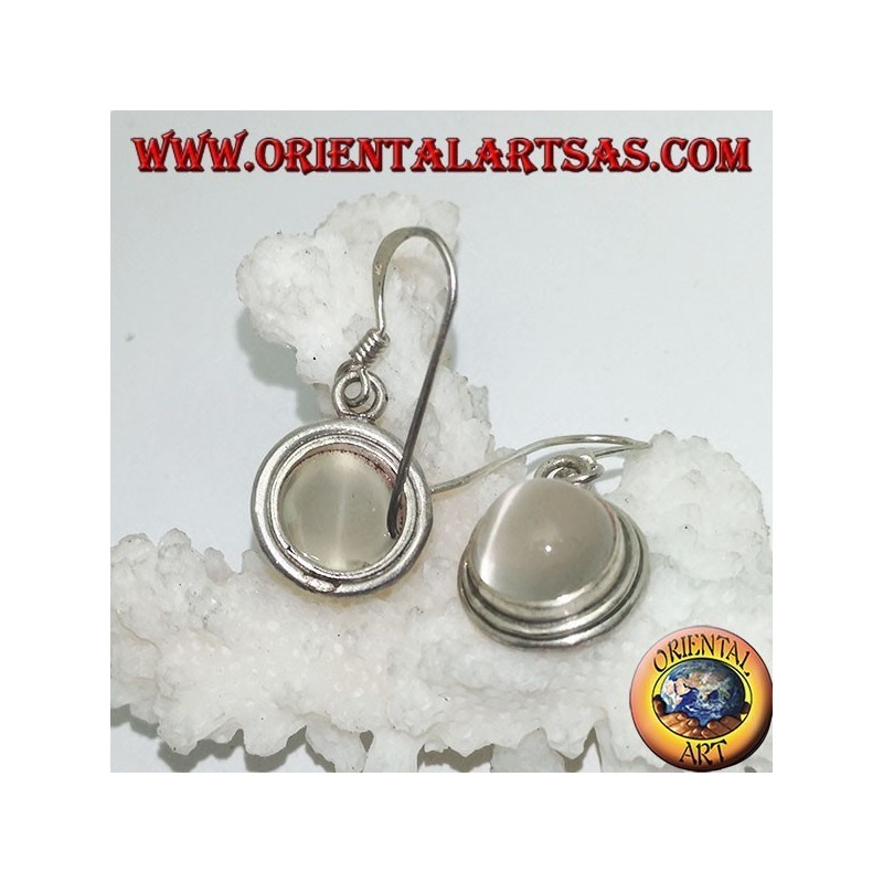 Boucles d'oreilles en argent avec cabochon rond en pierre de lune sur monture lisse à deux lignes