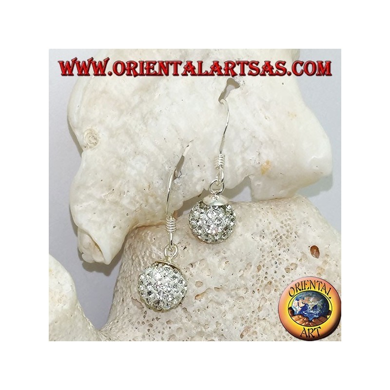 Orecchini in argento con sfera tempestata di zirconi bianchi pendenti