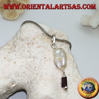 Pendentif en argent avec perle scaramazza et pendentif avec prisme grenat