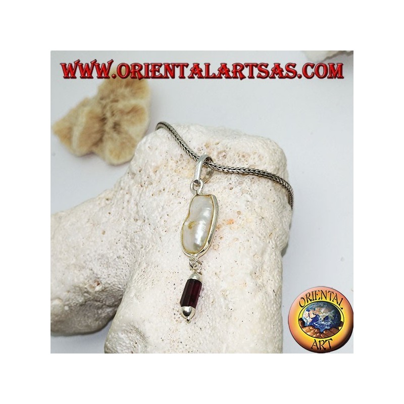 Pendentif en argent avec perle scaramazza et pendentif avec prisme grenat