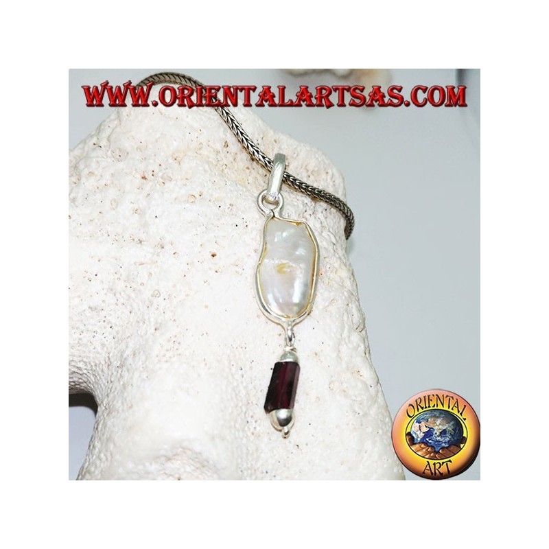 Pendentif en argent avec perle scaramazza et pendentif avec prisme grenat