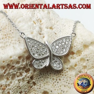 Colgante de mariposa de plata con alas tachonadas de circonitas con cadena de 45 cm.