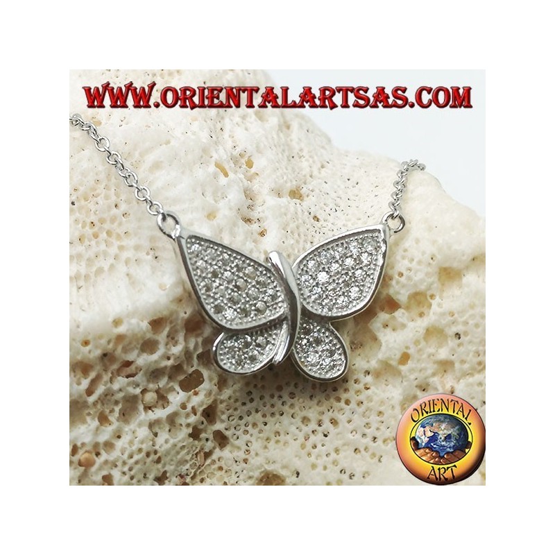 Silver butterfly pendant with zirconia studded wings complete with 45 cm chain
