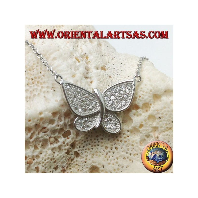 Colgante de mariposa de plata con alas tachonadas de circonitas con cadena de 45 cm.