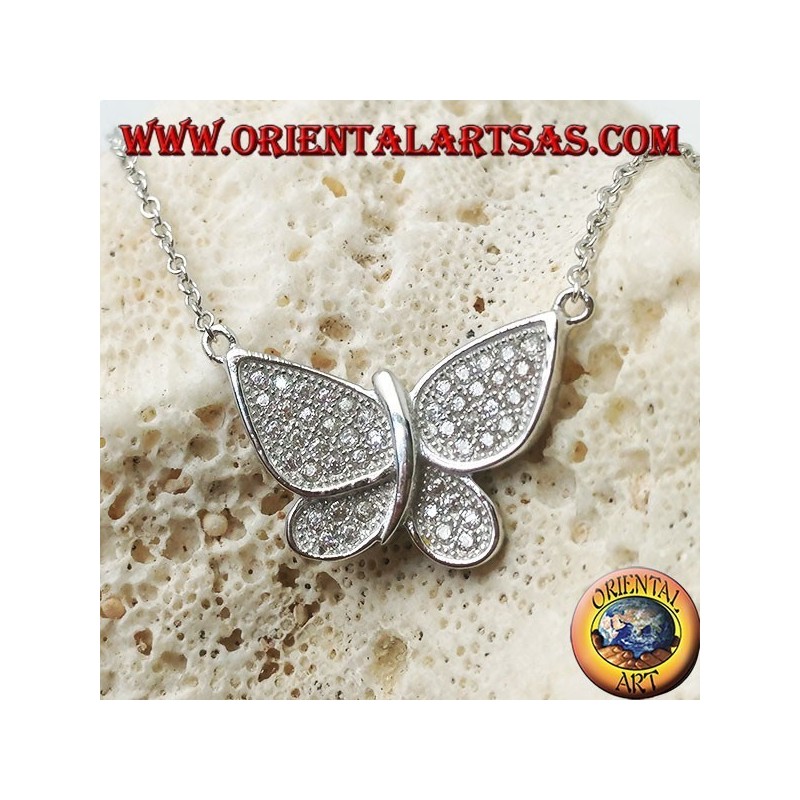 Pendentif papillon en argent avec ailes cloutées en zircone avec chaîne de 45 cm