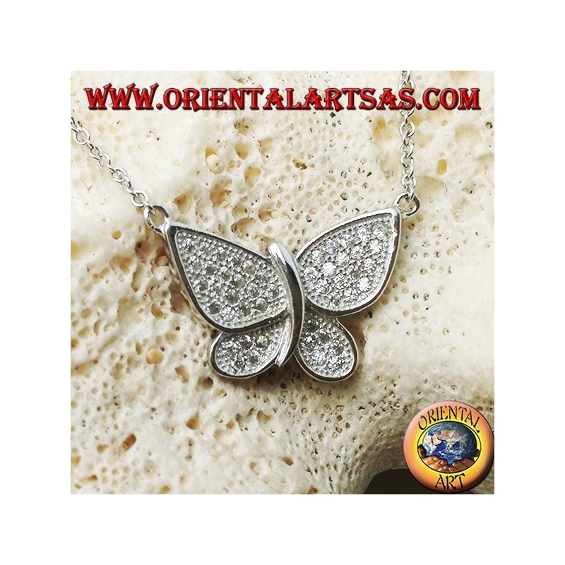 Silver butterfly pendant with zirconia studded wings complete with 45 cm chain
