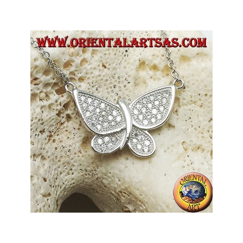 Silver butterfly pendant with zirconia studded wings complete with 45 cm chain